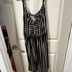 torrid Black Striped Jumpsuit with White & Orange Accents